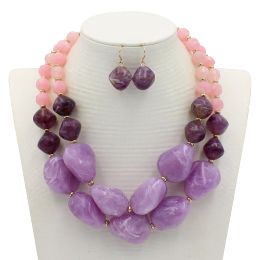 Chunky Lavender & Pink Statement Necklace Earring Set