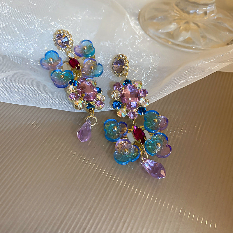 Whimsical Floral Crystal Chandelier Earrings | Iridescent Flower Dangles