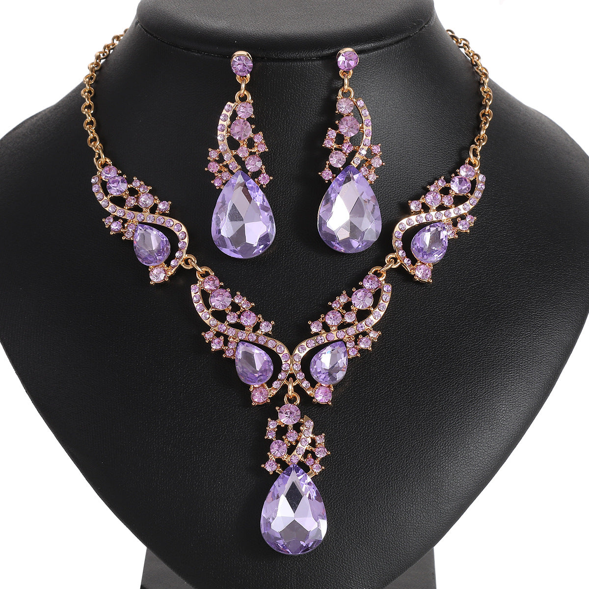 Lavender Crystal Teardrop Necklace & Earring Set