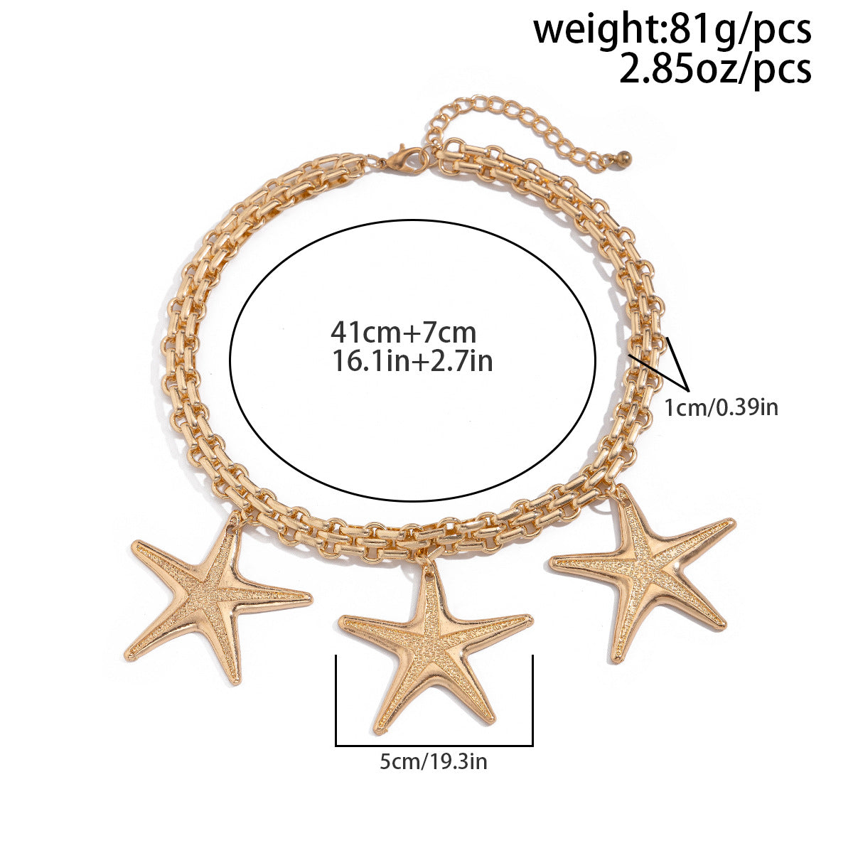 Gold Chunky Chain Starfish Charm Statement Necklace