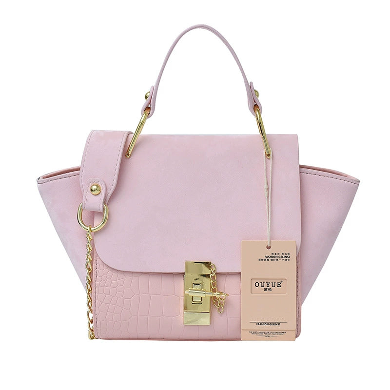Chic Faux Suede & Croc Handbags with Gold Chain Detail