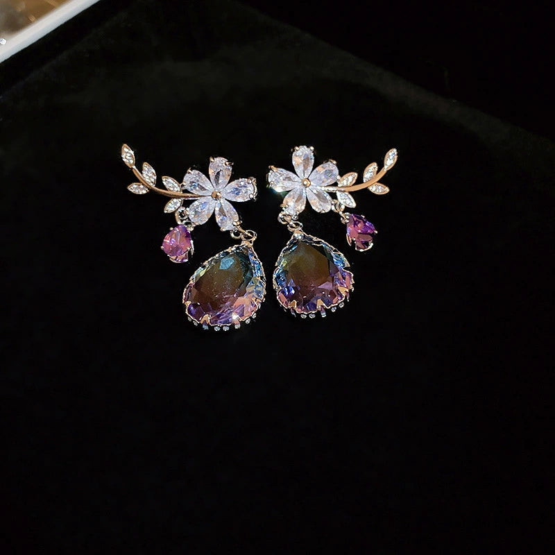 Enchanted Floral Crystal Drop Earrings with Iridescent Gems