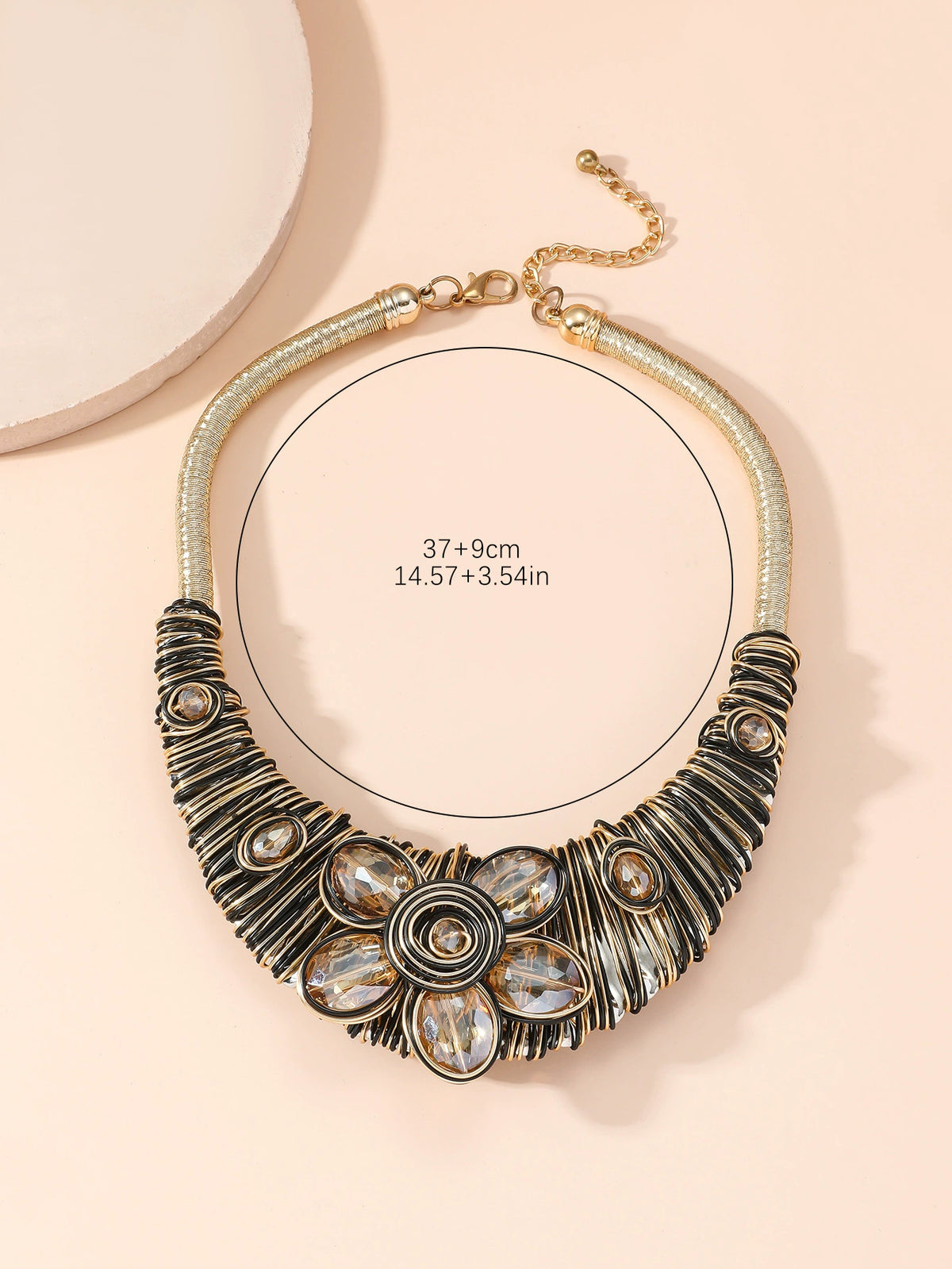 Artisan Wire-Wrap Floral Statement Necklace - Gold & Amber