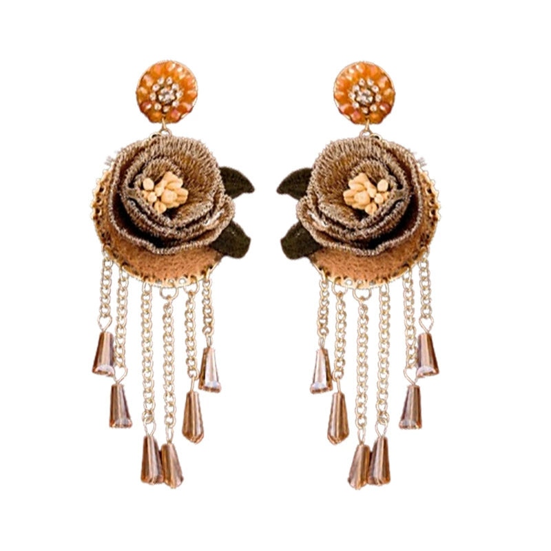 Exquisite Floral Tassel Dangle Earrings