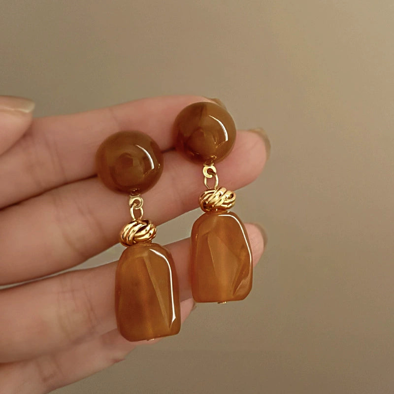 Elegant Amber Tone Resin Drop Dangle Earrings