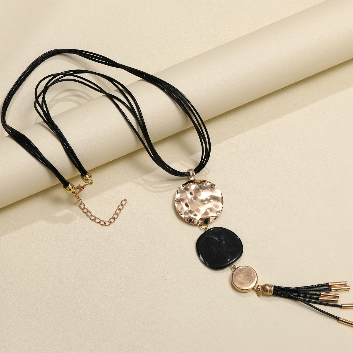 Bohemian Abstract Gold & Blue Tassel Long Necklace
