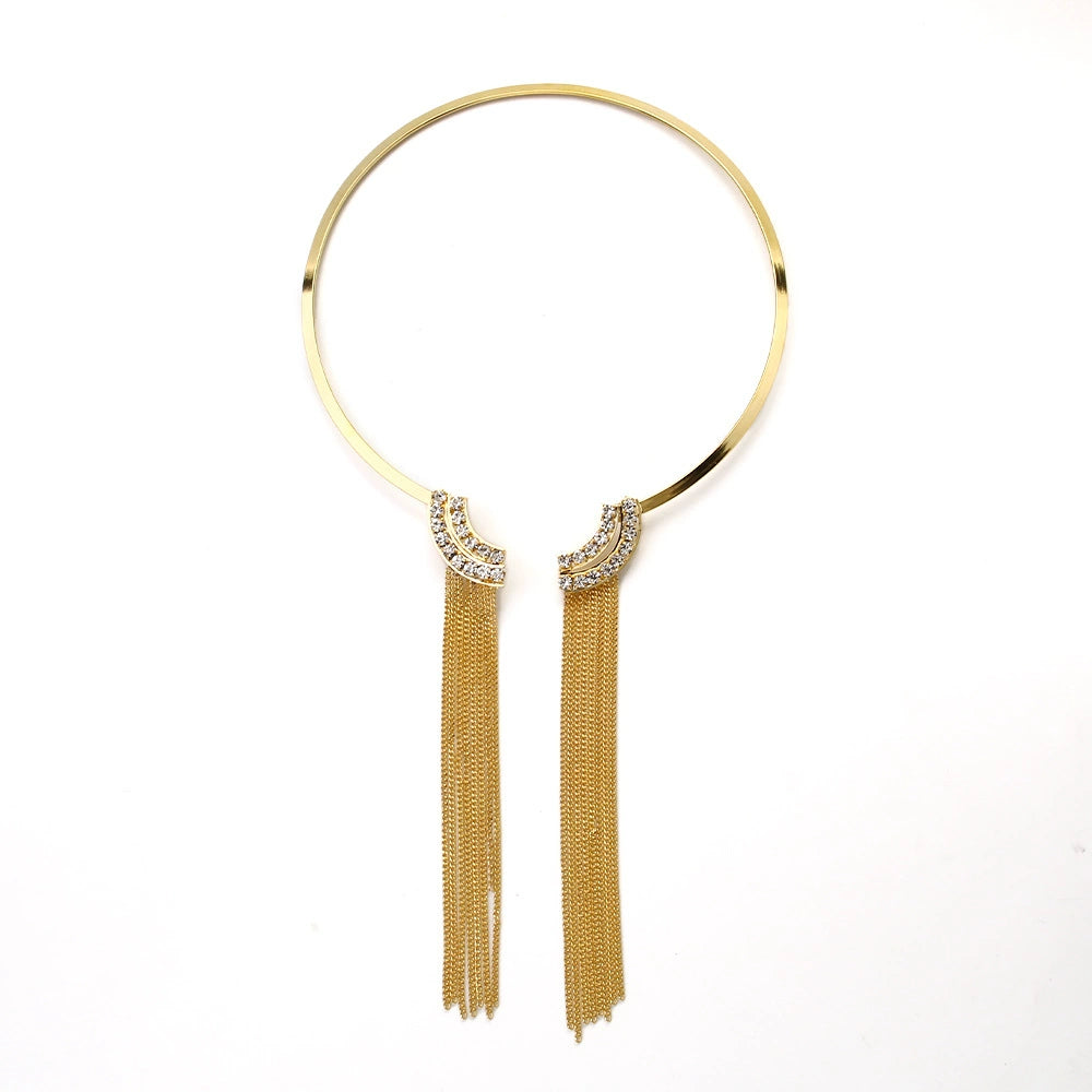 Crystal Tassel Choker Necklace - Statement Collar