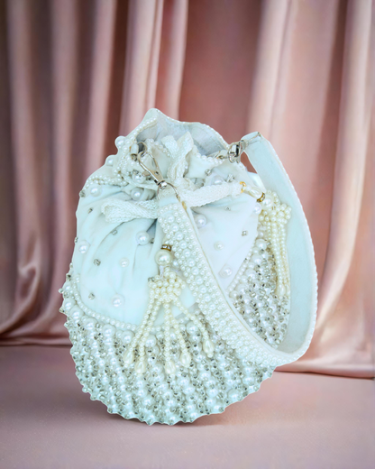 Velvet pearl and stone work Potli with latches