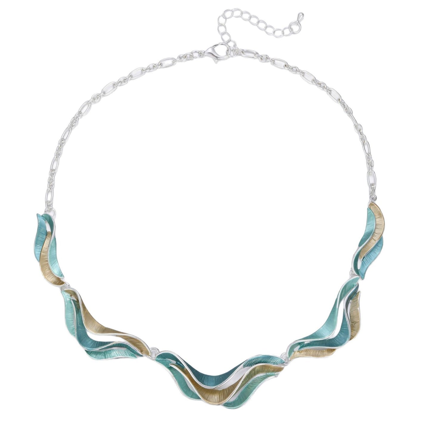 Elegant Wavy Leaf Metallic Necklace & Earring Set