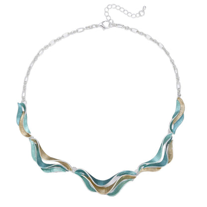 Elegant Wavy Leaf Metallic Necklace & Earring Set