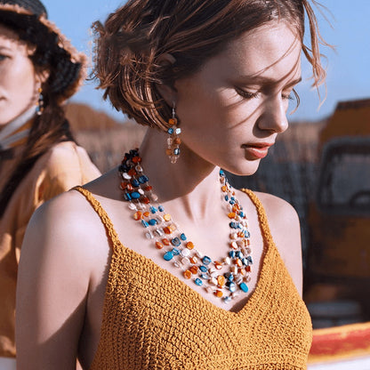 Sunset Coast Multi-Strand Beaded Necklace | Natural Stone Chip Jewelry