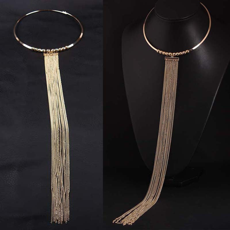 Anti-Tarnish Gold Tassel Choker Necklace | Waterproof Statement Jewelry