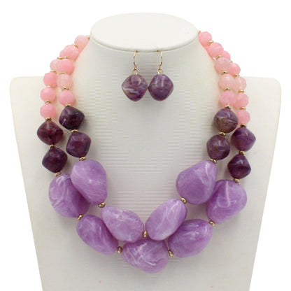 Chunky Lavender & Pink Statement Necklace Earring Set