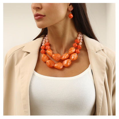 Chunky Lavender & Pink Statement Necklace Earring Set