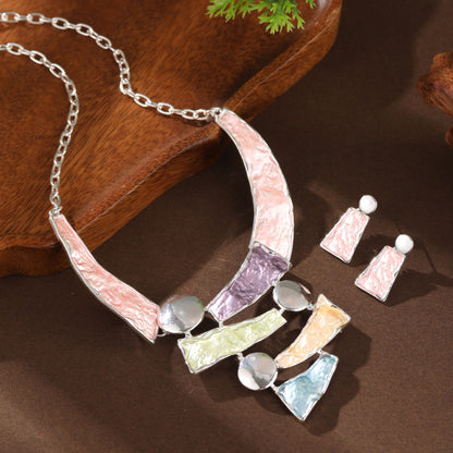 Bohemian Geometric Bib Statement Necklace and Earring Set