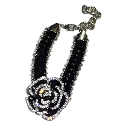 Elegant Black Rose Rhinestone Crystal Bracelet Cuff