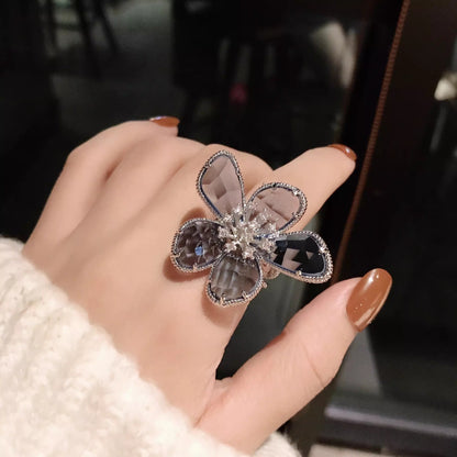 Elegant Crystal Flower Brooch with Diamond Accents