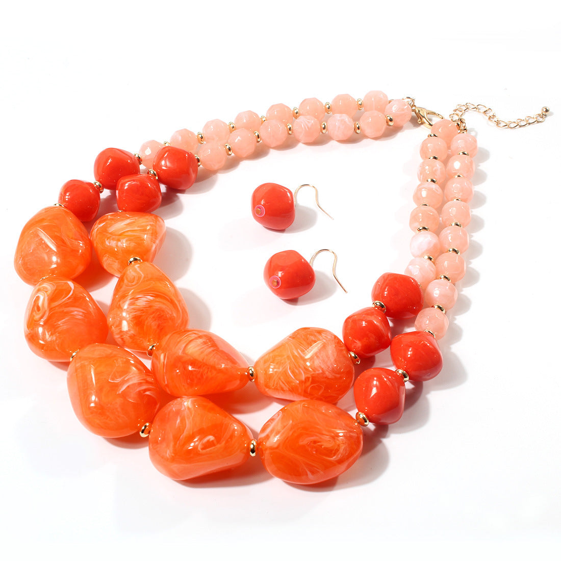 Chunky Lavender & Pink Statement Necklace Earring Set
