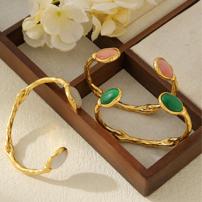Organic Knot Gold Cuff Bracelet with Oval Gemstones | Multiple Colors