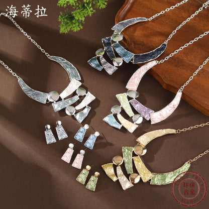 Bohemian Geometric Bib Statement Necklace and Earring Set