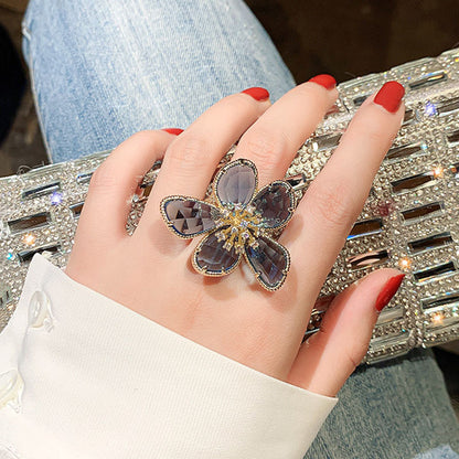 Elegant Crystal Flower Brooch with Diamond Accents