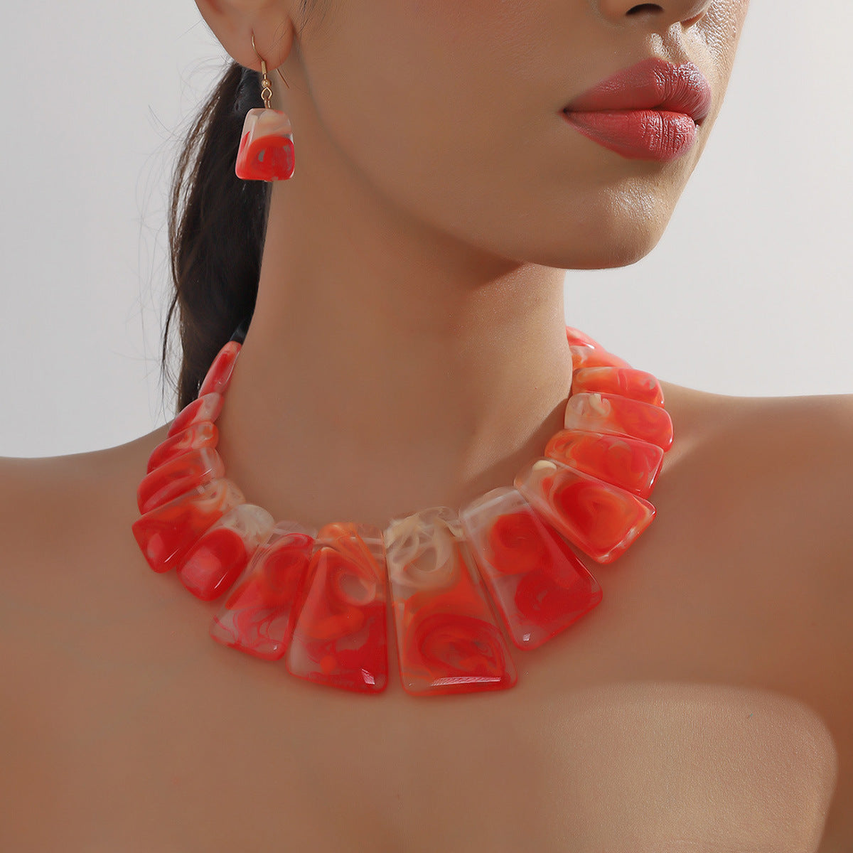 Amber Resin Tortoiseshell Statement Necklace & Earring Set