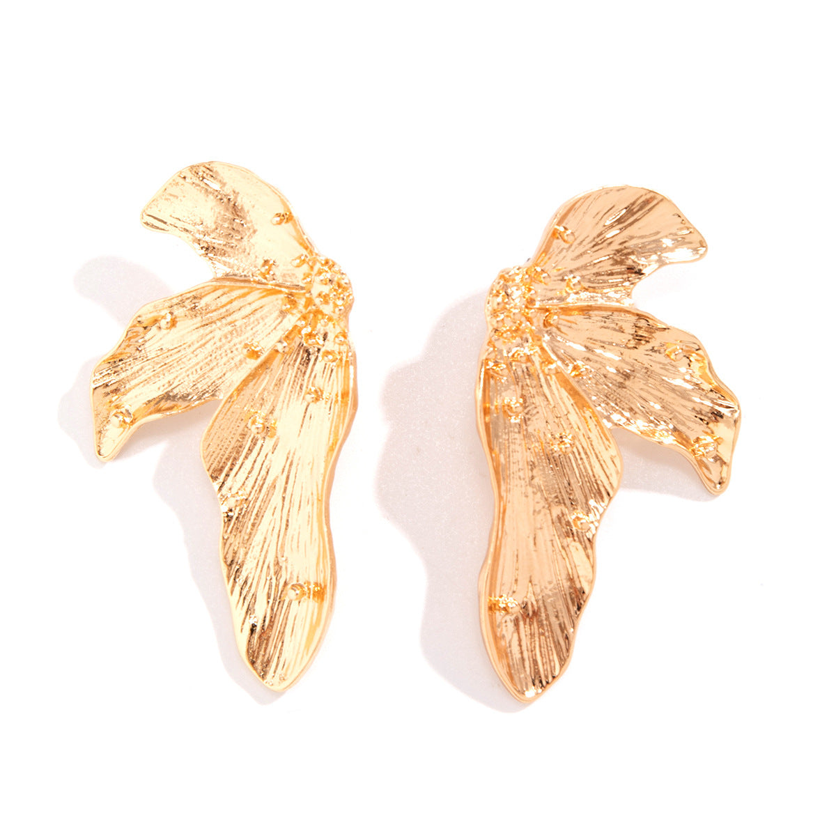 Chic Textured Gold Botanical Statement Earrings