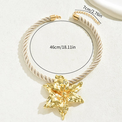 Gold Orchid Statement Necklace - Bold Floral Jewelry