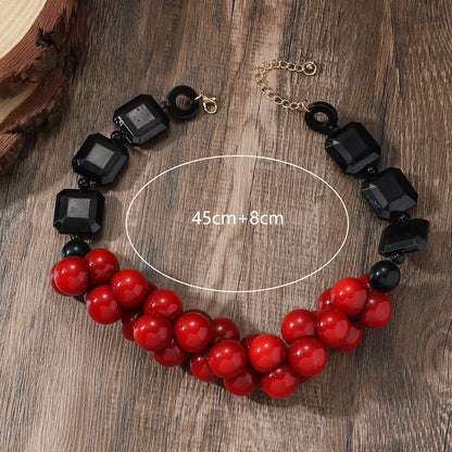 Chunky Beaded Statement Necklace for Women | Red & Yellow Bold Fashion Jewelry