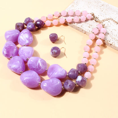 Chunky Lavender & Pink Statement Necklace Earring Set