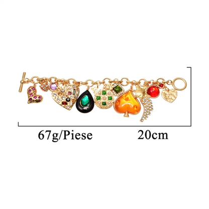 Chunky Gold Charm Bracelet with Emerald, Pavé Crystal & Pearl Charms