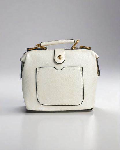 Elephant embroidery work white with black border handbag