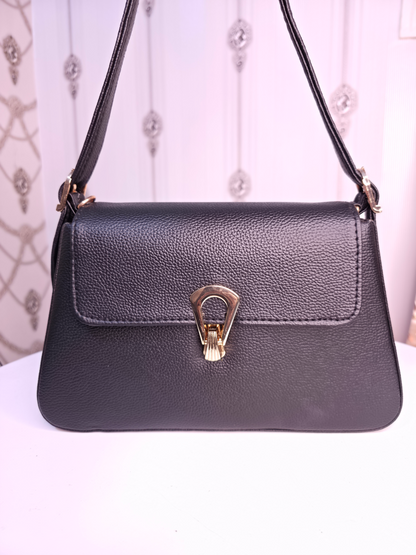 Black twisted two compartment handbag