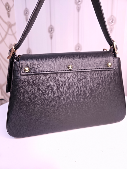 Black twisted two compartment handbag