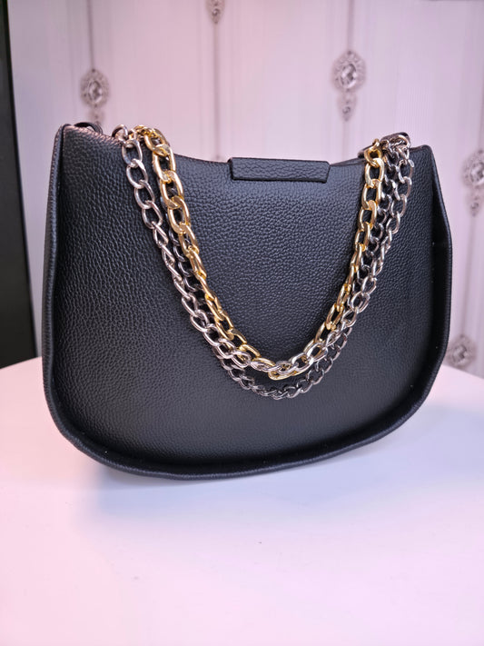 Black shiny handbag