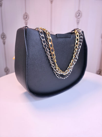 Black shiny handbag