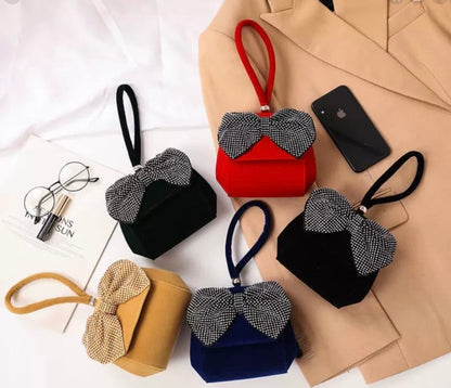 Mini velvet rhinestone statement cluch