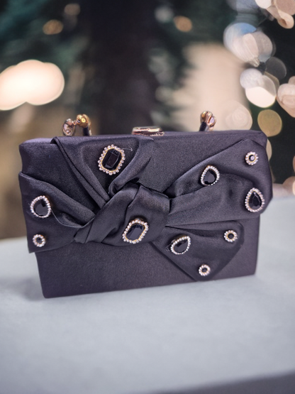 Party wear Stone worked bow box shaped handbag