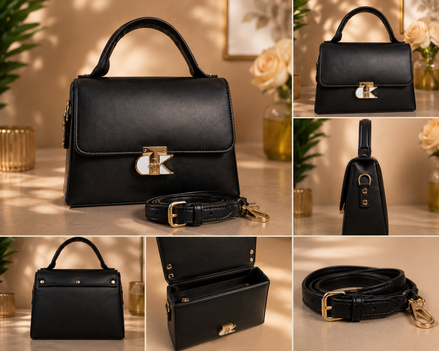 Elegant Cream Top-Handle Handbag with Distinctive Gold Clasp