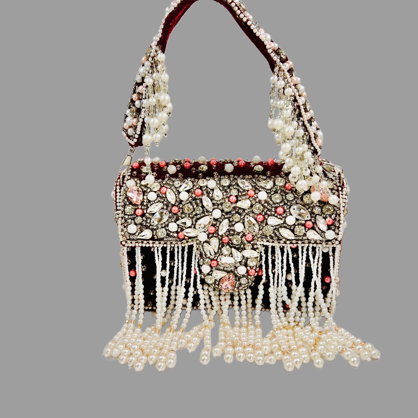 Bridal heavy work bag with pearl tessle