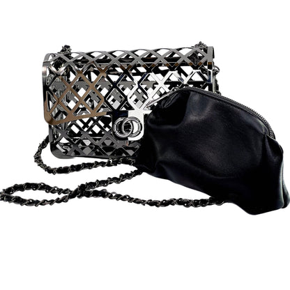 Metallic frame Box clutch with pouch