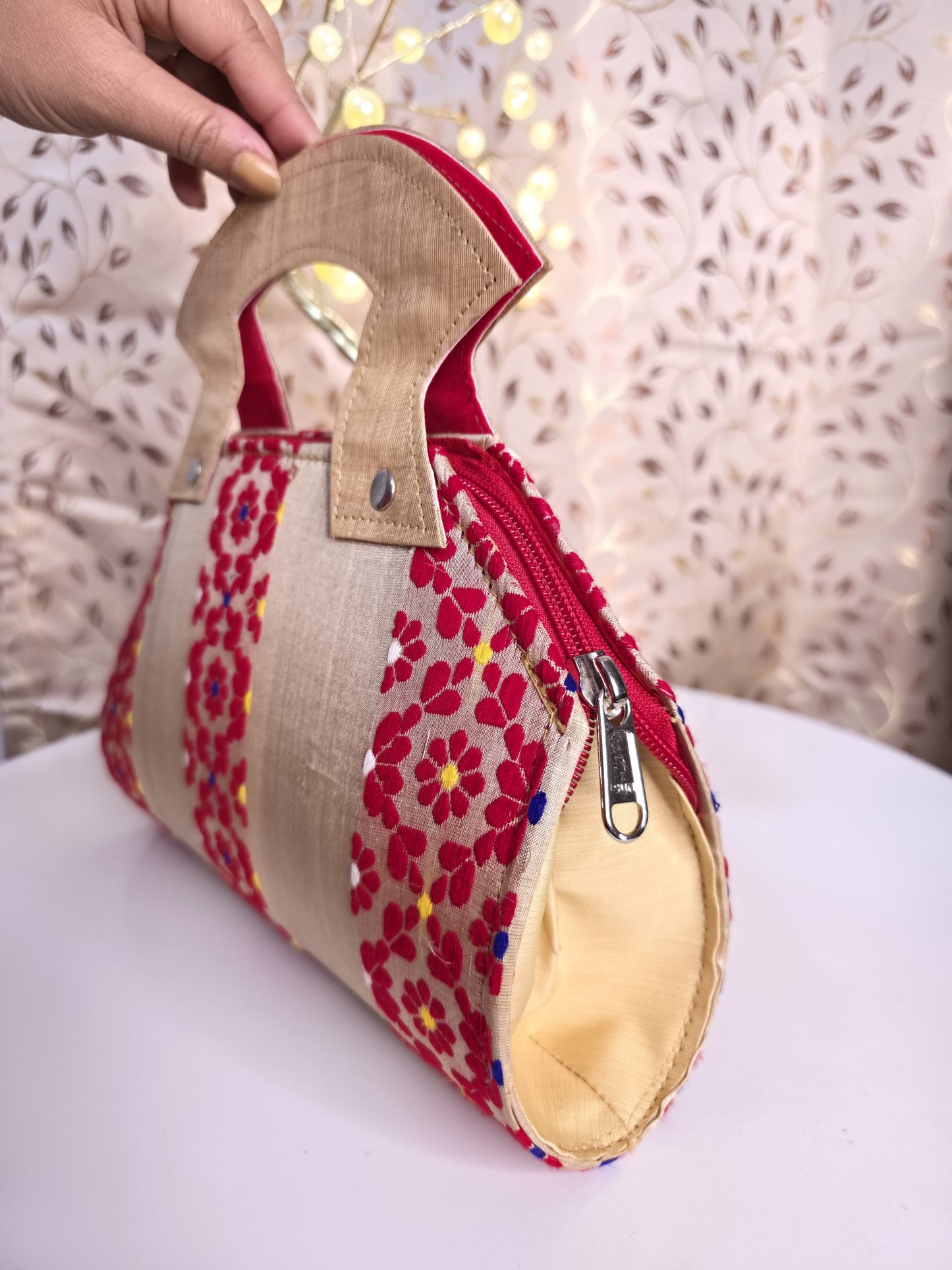 Assam traditional red white combination Clutch