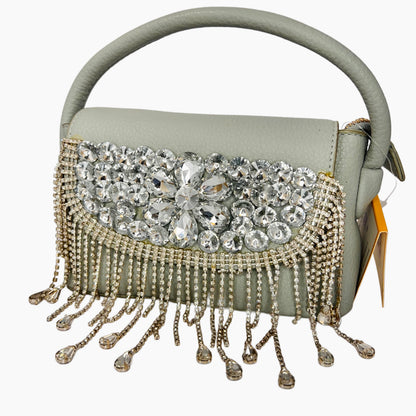 Leather stone clutch bag