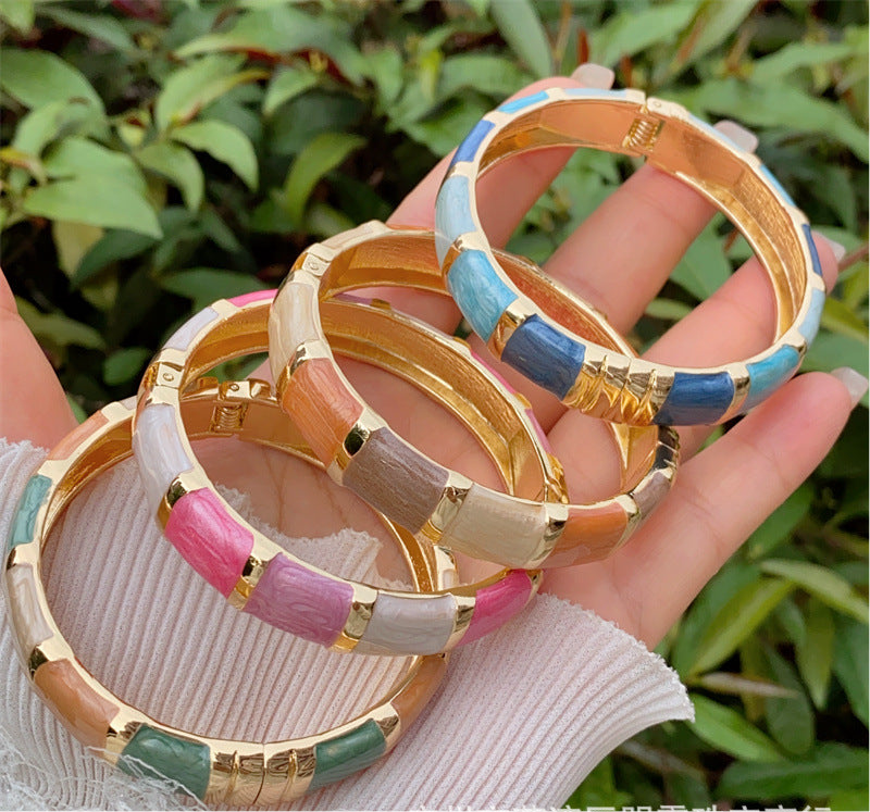 Elegant Multicolor Enamel bangle  for Women – Jade-Inspired Adjustable Fashion Band