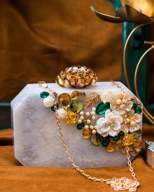 Bagmates White Stone Acrylic Clutch