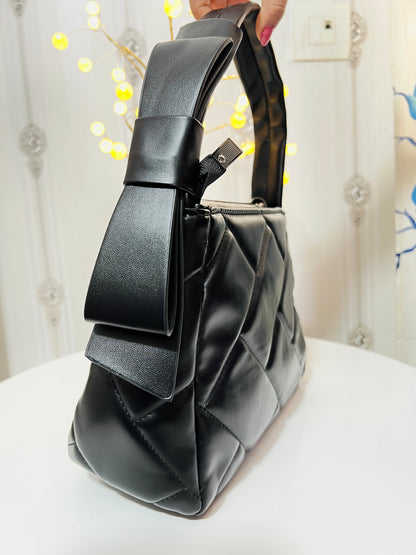 Women Black Quilted Structured Satchel