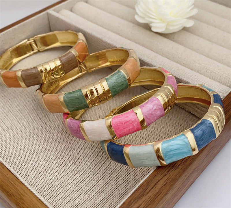 Elegant Multicolor Enamel bangle  for Women – Jade-Inspired Adjustable Fashion Band