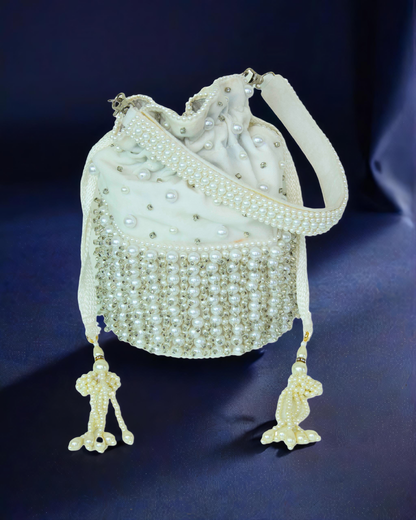 Velvet pearl and stone work Potli with latches