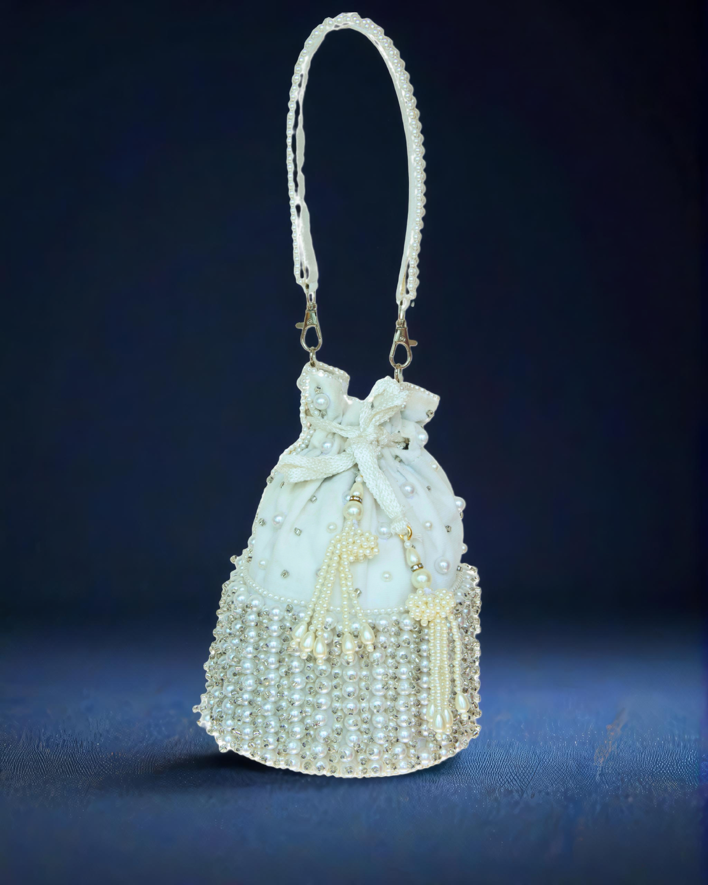 Velvet pearl and stone work Potli with latches