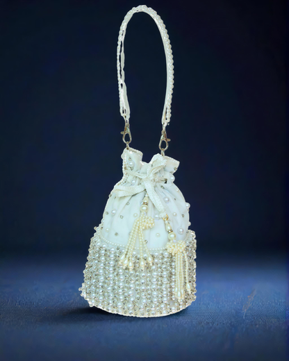 Velvet pearl and stone work Potli with latches